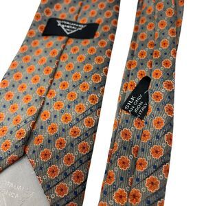 Vitaliano Pancaldi Tie 100%‎ Silk Mens Italy Silver Gray Orange Floral Necktie